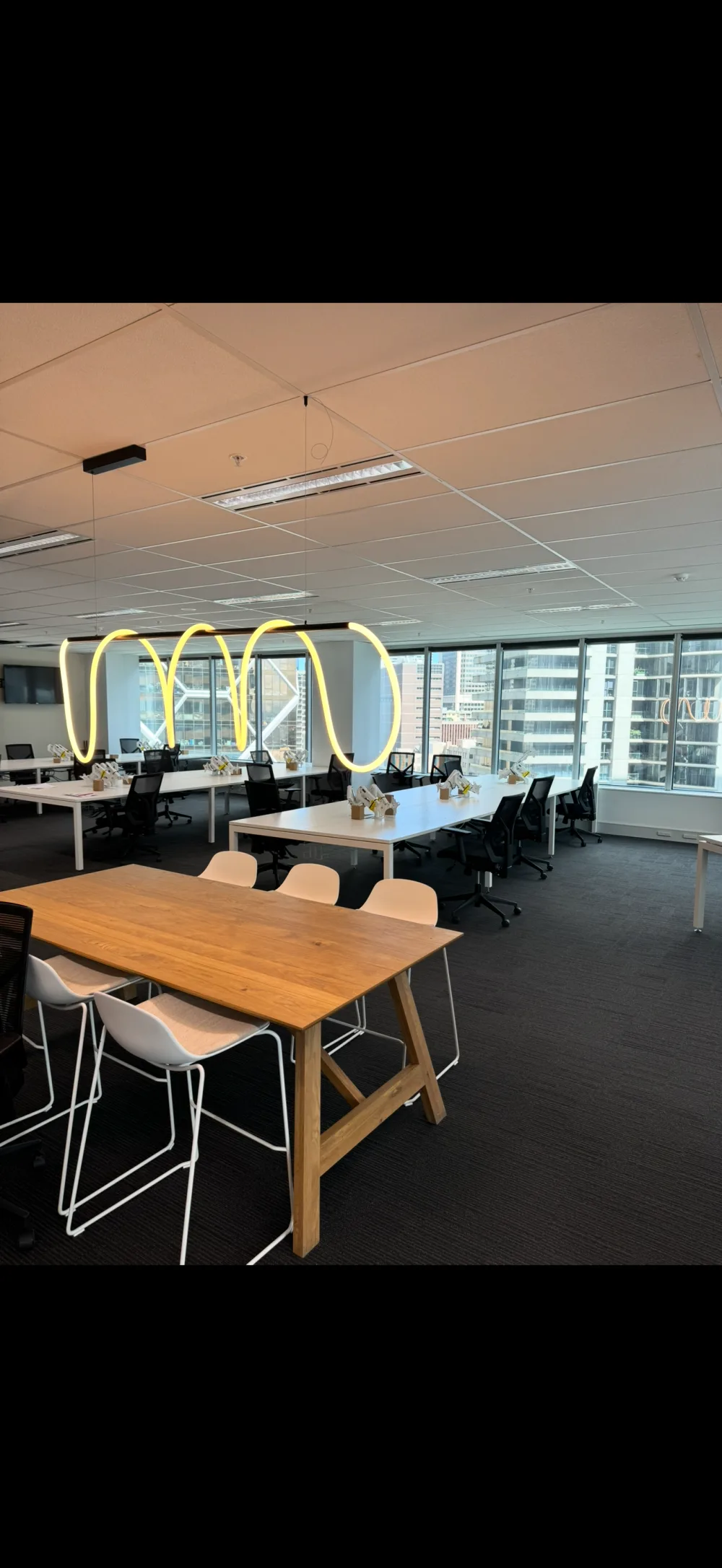 Completed commercial office lighting installation