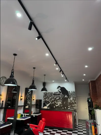 Lighting and electrical work in a completed salon fit-out